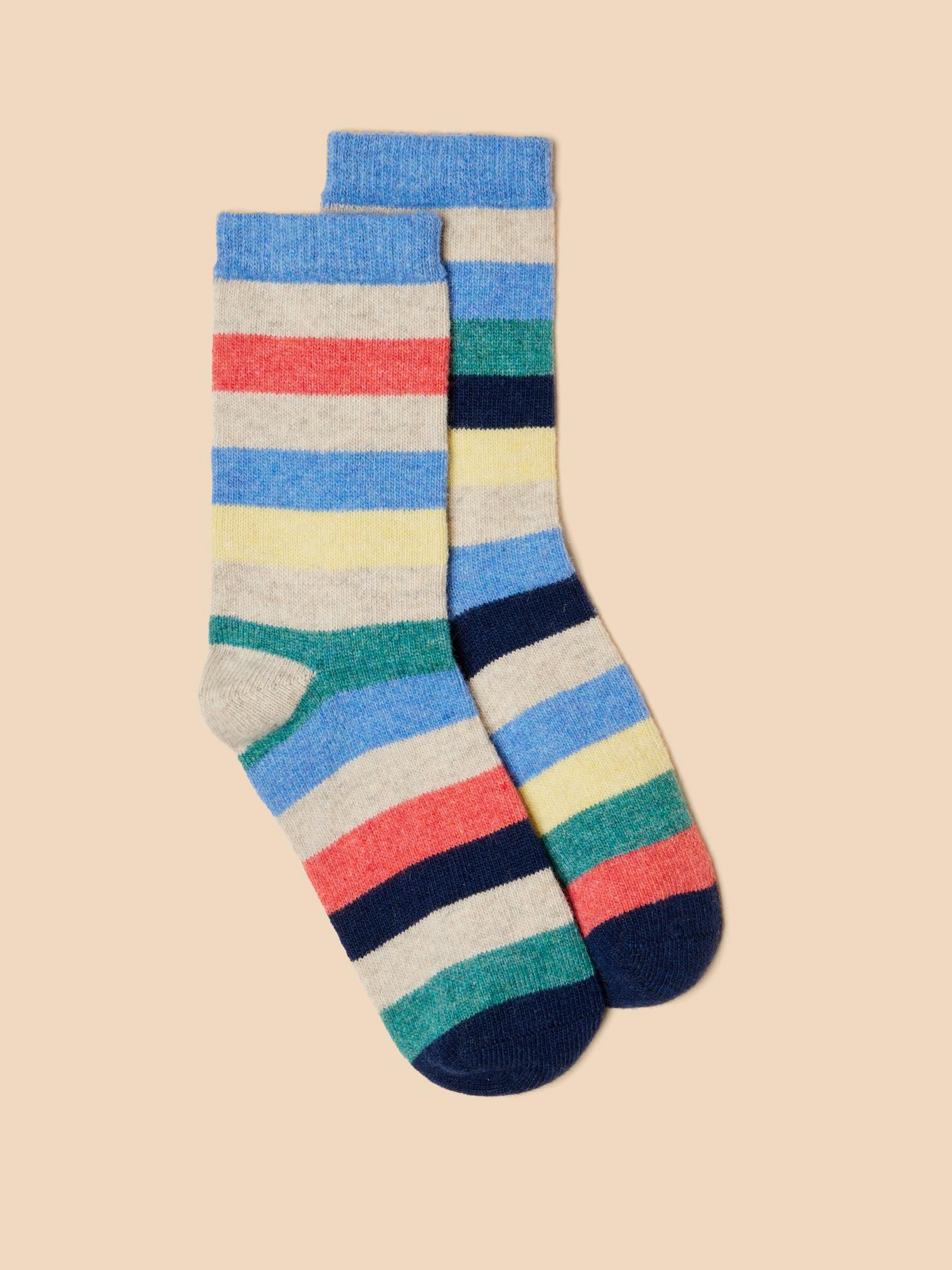Pop Stripe Wool Blend Sock in GREY MLT - FLAT FRONT