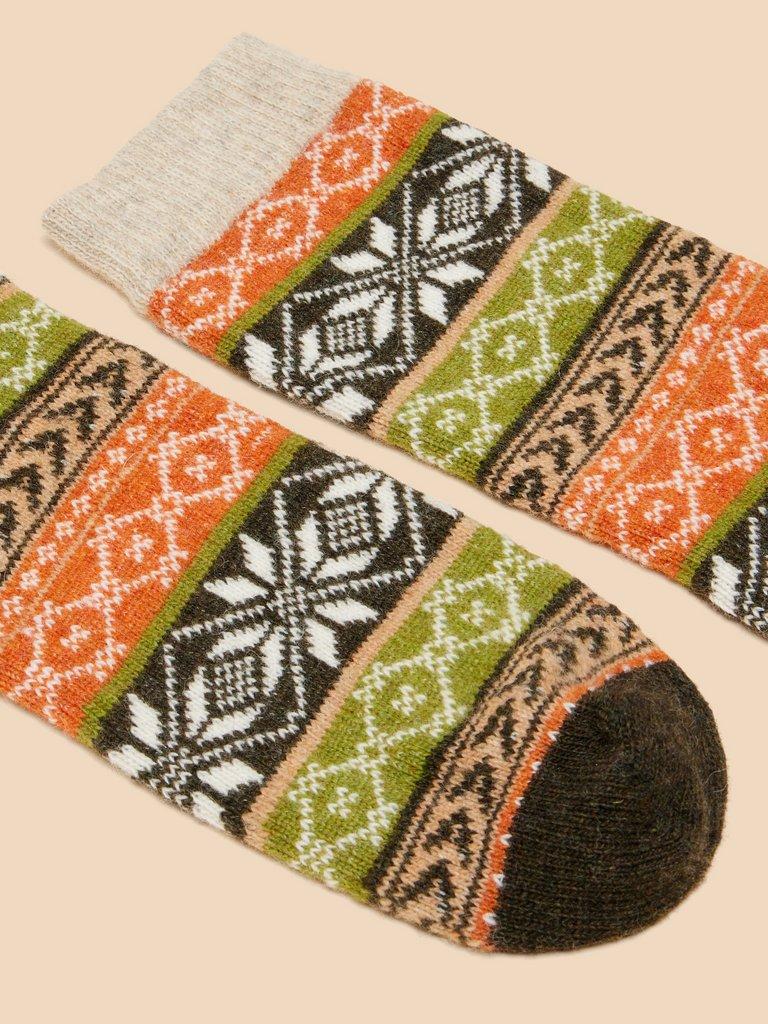 Fairisle Wool Ankle Socks in GREEN MLT - FLAT DETAIL