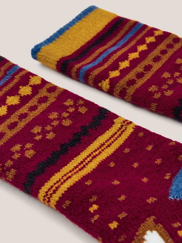 Abstract Fox Cabin Socks in RED MLT - FLAT DETAIL