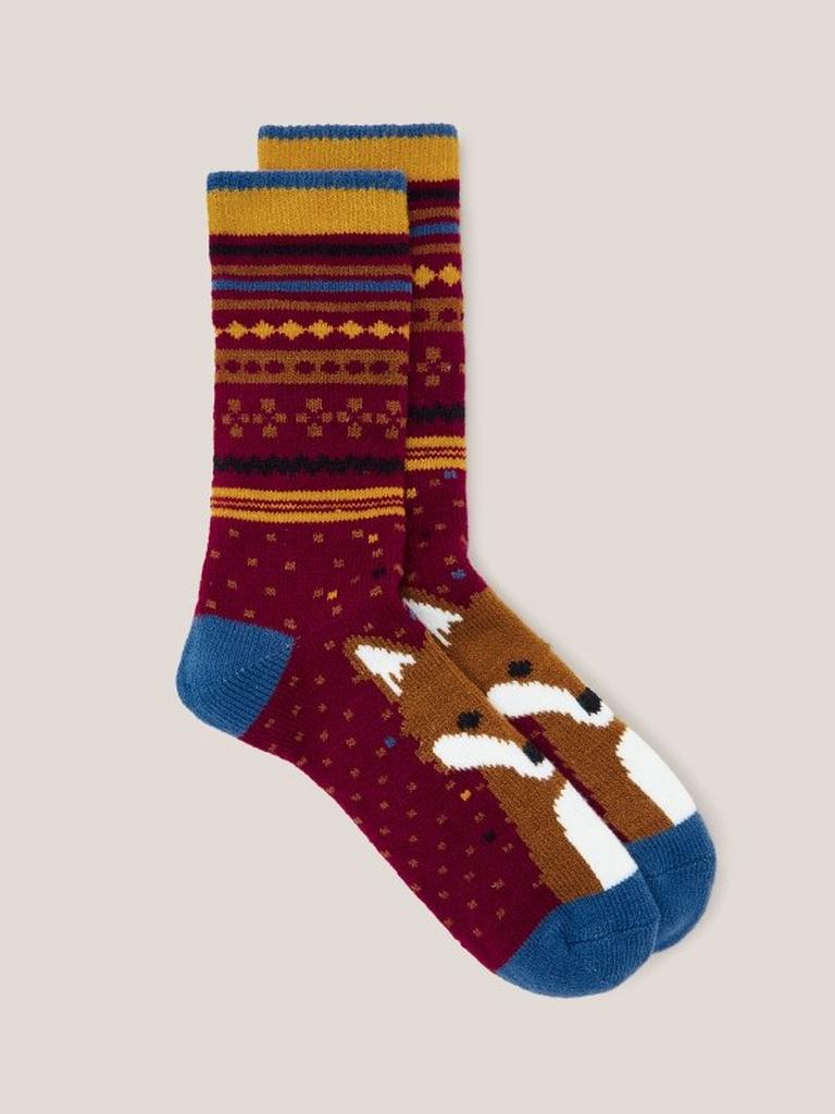 Abstract Fox Cabin Socks in RED MLT - FLAT FRONT