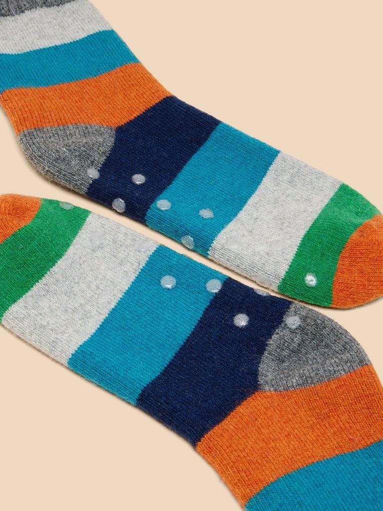 Stripe Loopback Wool Socks in GREY MLT - FLAT DETAIL