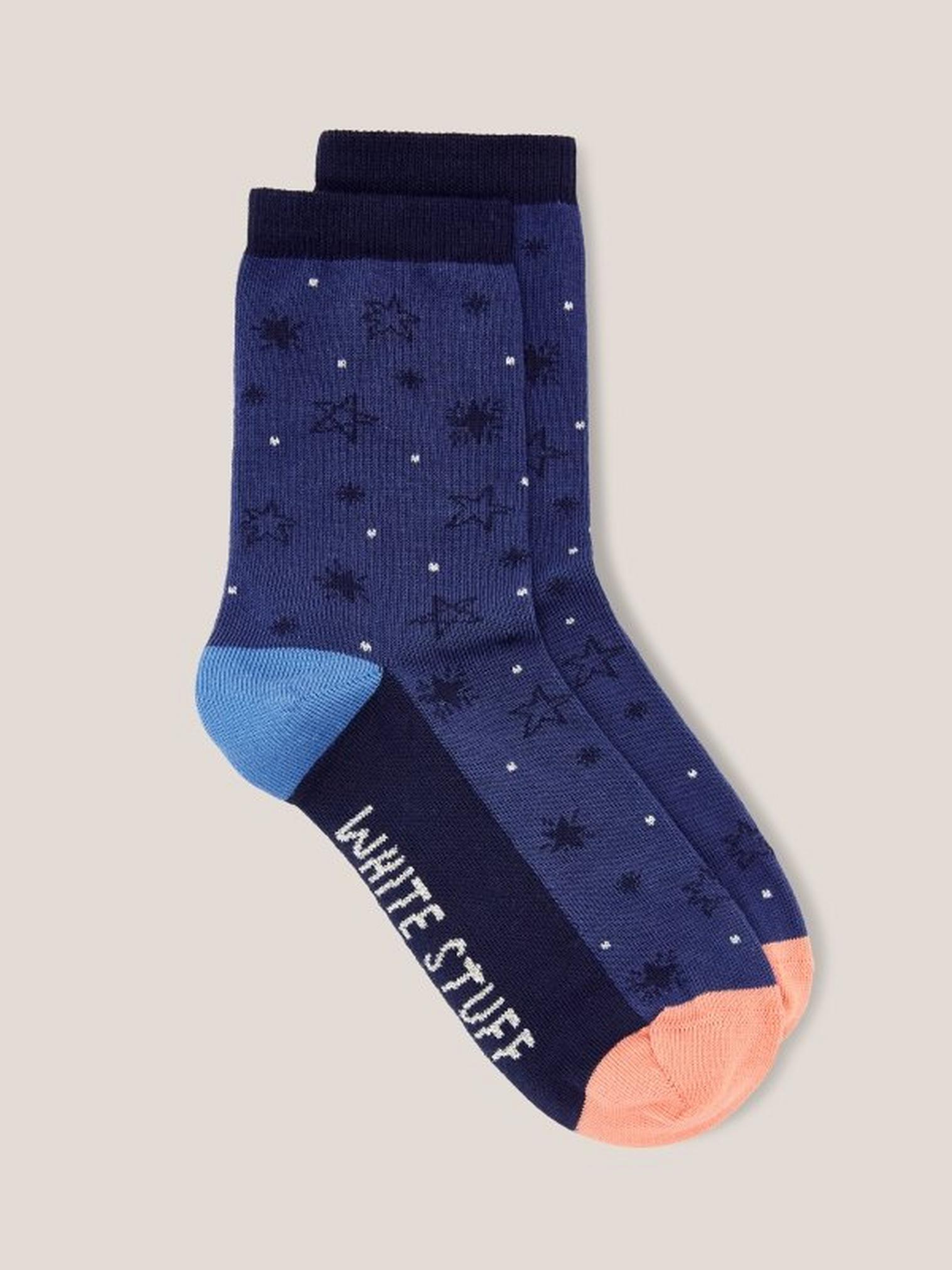 Sparkle Star Ankle Socks in NAVY MULTI - FLAT FRONT