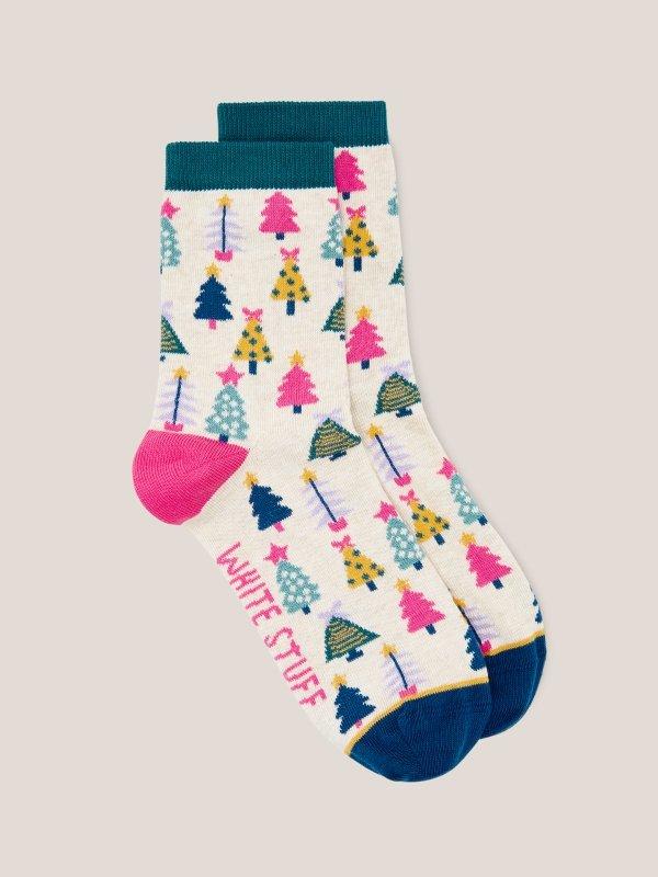 Multi XmasTree Ankle Sock in NAT MLT - FLAT FRONT