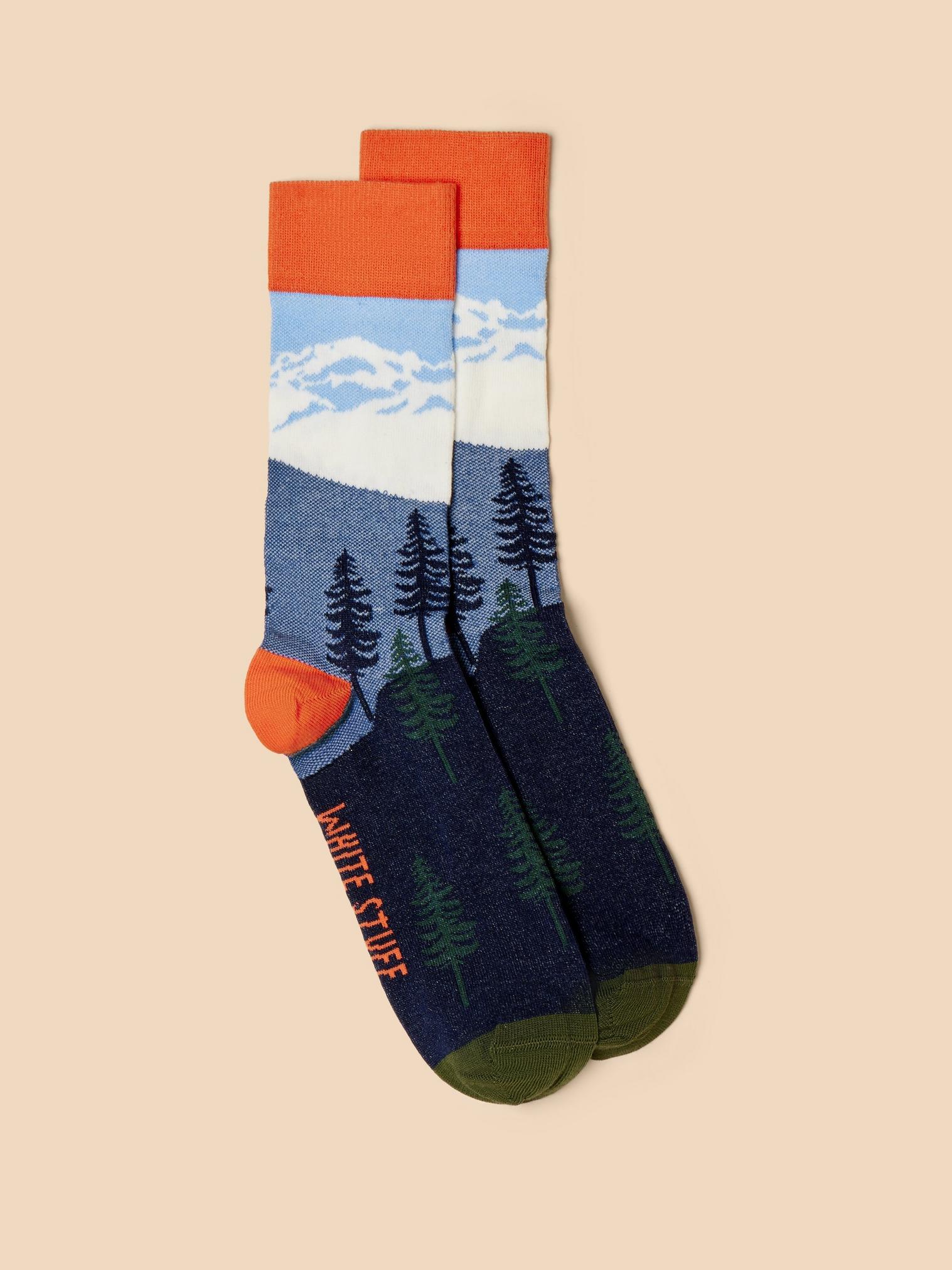 Alpine Scenic Ankle Socks in BLUE MLT - FLAT FRONT