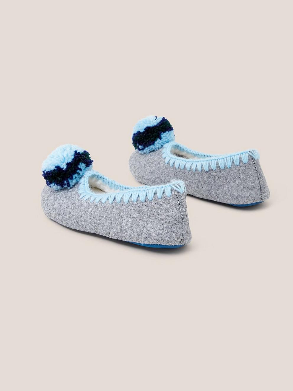 Pom Felt Ballet Slipper in MID GREY - FLAT BACK