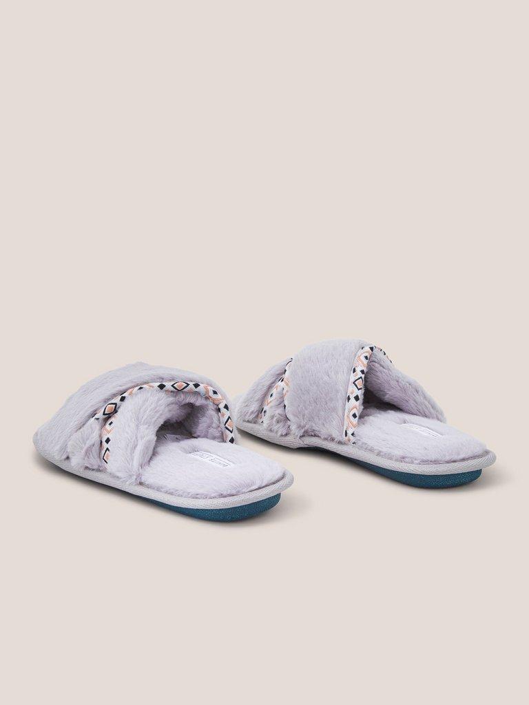 Faux Fur Mule Slipper in MID GREY - FLAT BACK