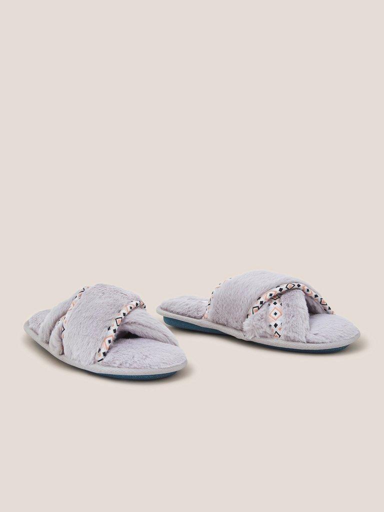 Faux Fur Mule Slipper in MID GREY - FLAT FRONT