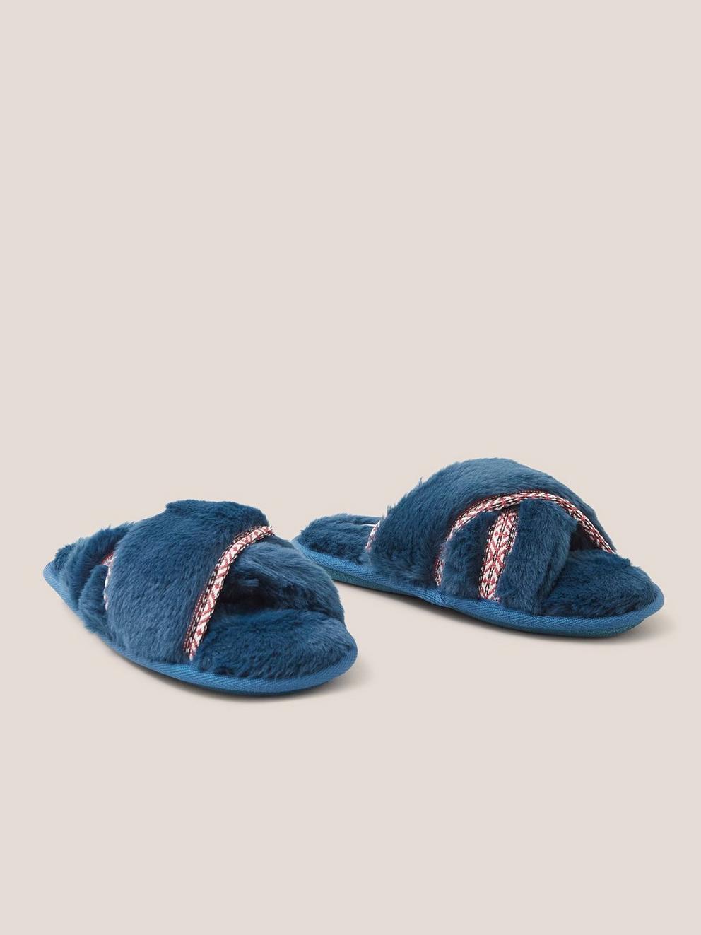 Faux Fur Mule Slipper in MID TEAL - FLAT FRONT