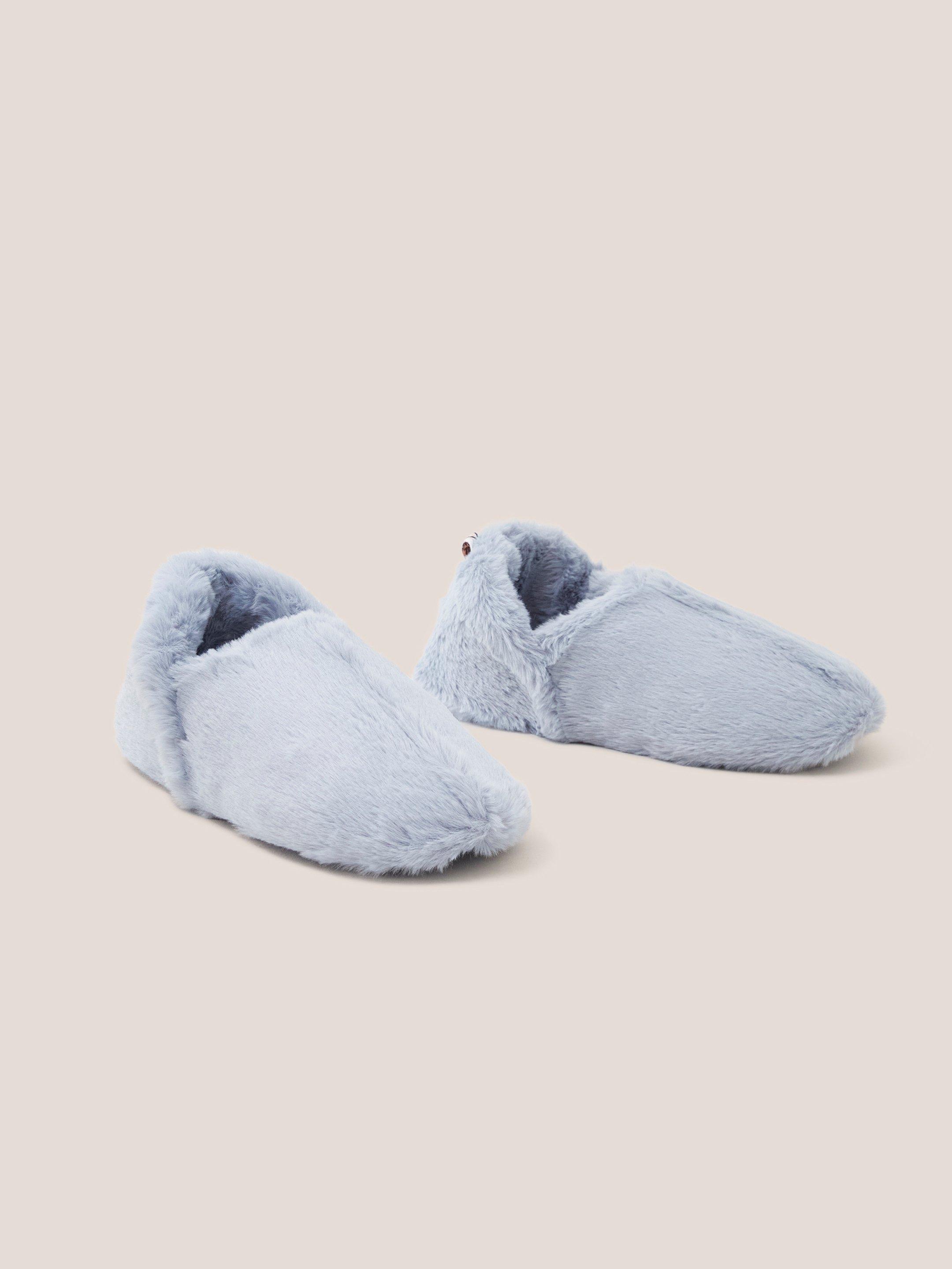 Faux Fur Slipper in LGT BLUE - FLAT FRONT