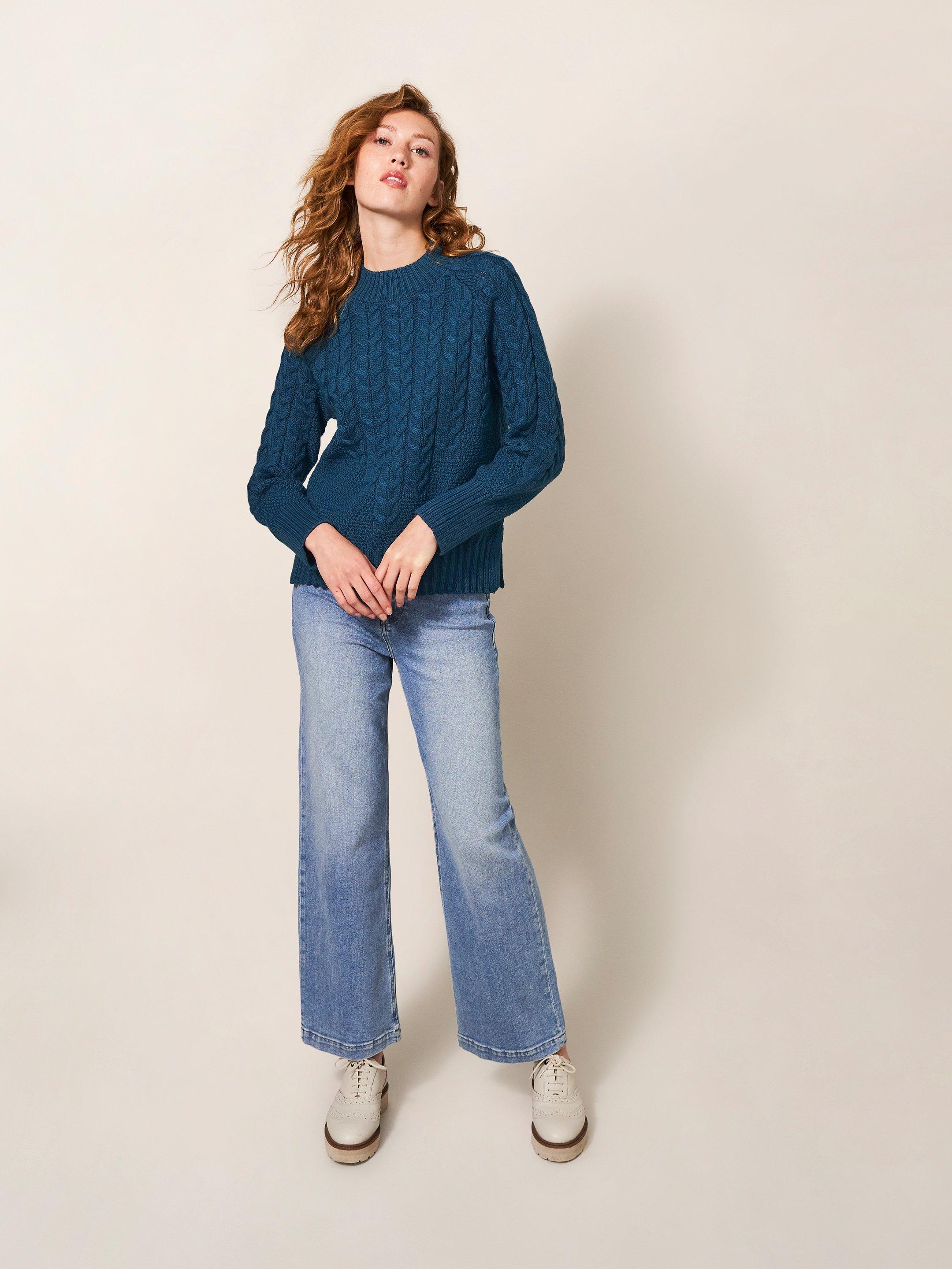 CABLE YOKE JUMPER in MID BLUE - MODEL FRONT