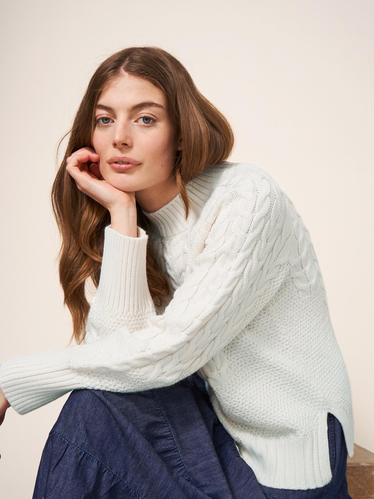 CABLE YOKE JUMPER in PALE IVORY - LIFESTYLE