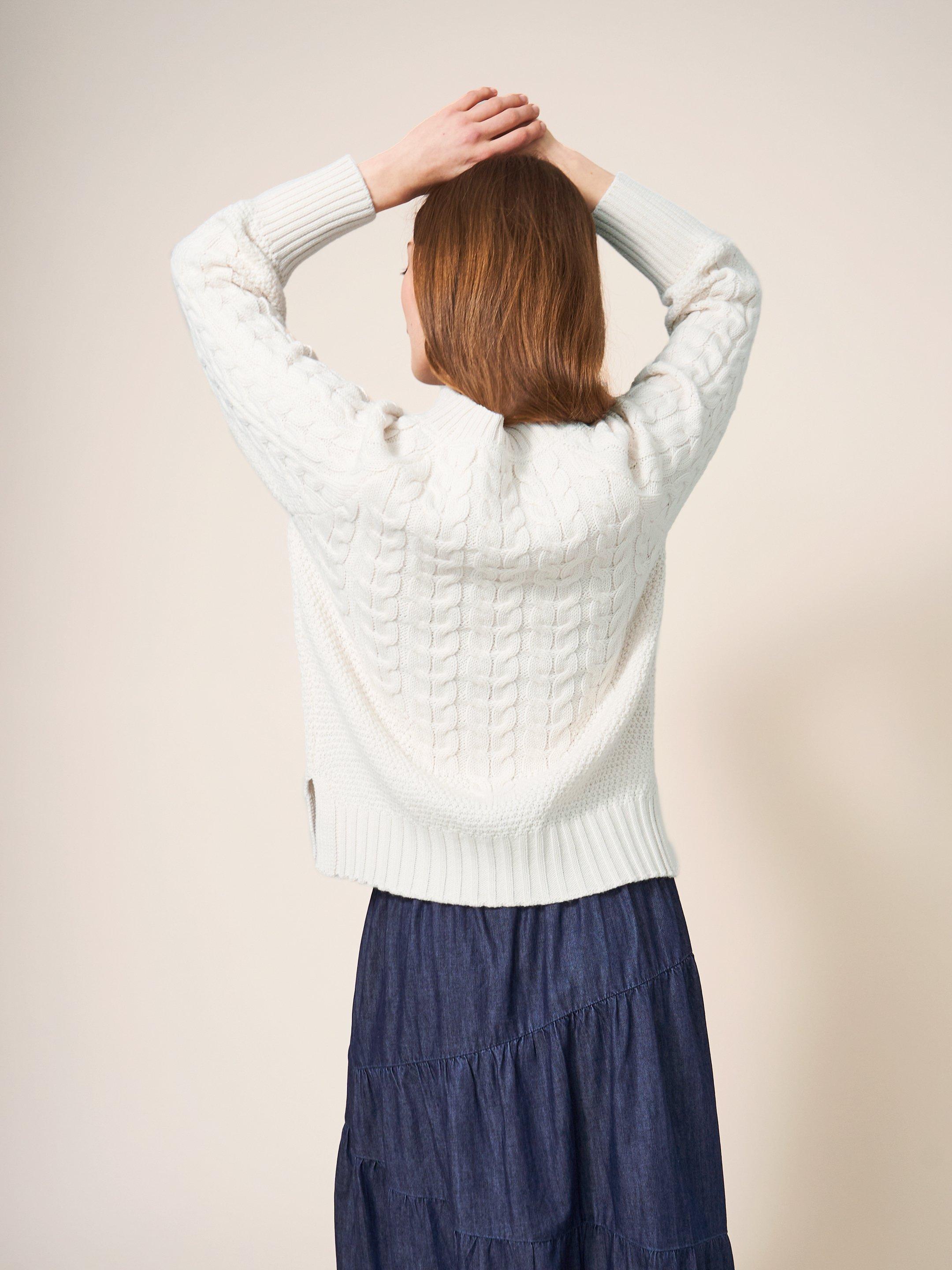 CABLE YOKE JUMPER in PALE IVORY - MODEL BACK