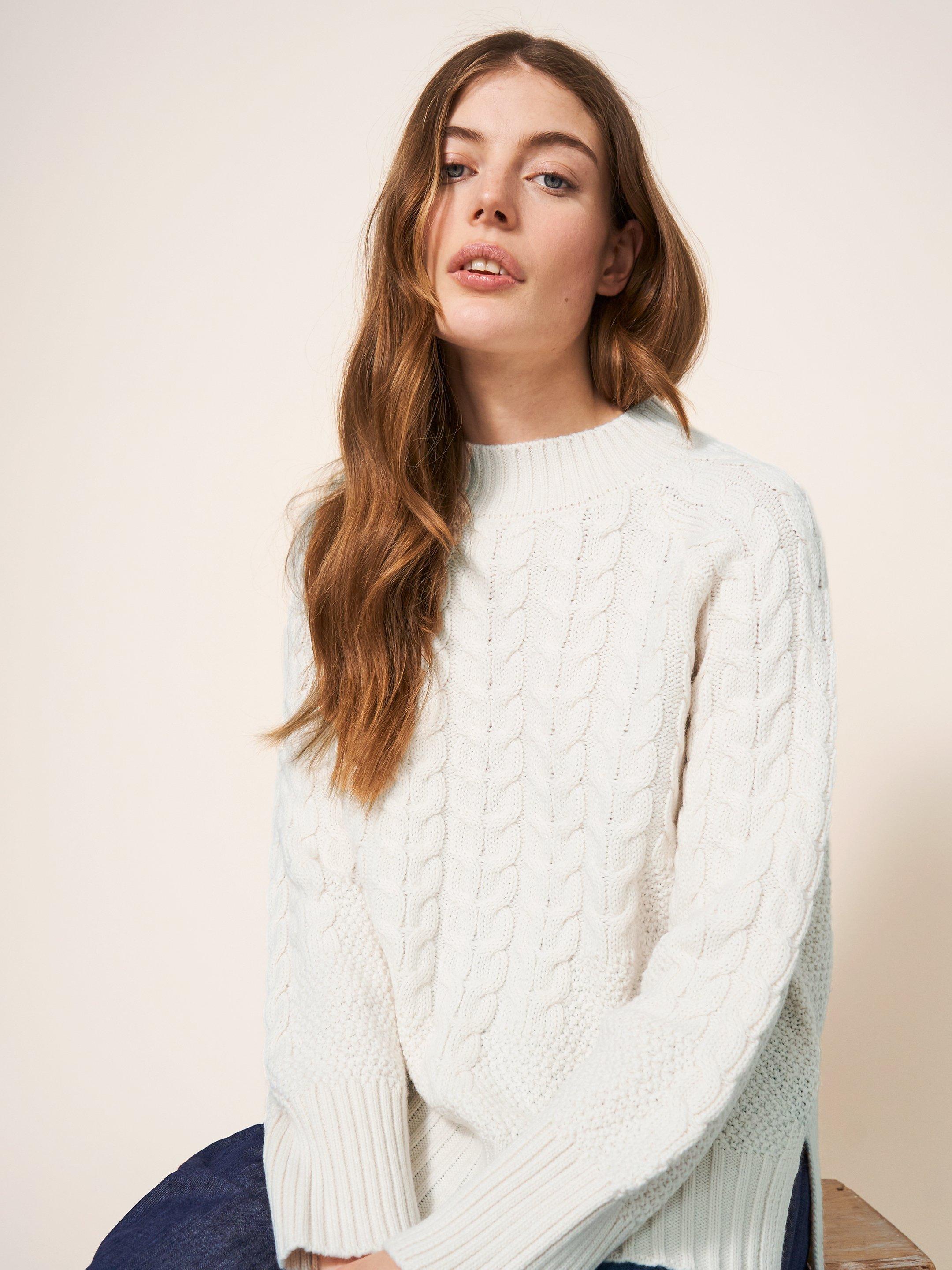 CABLE YOKE JUMPER in PALE IVORY - MODEL DETAIL