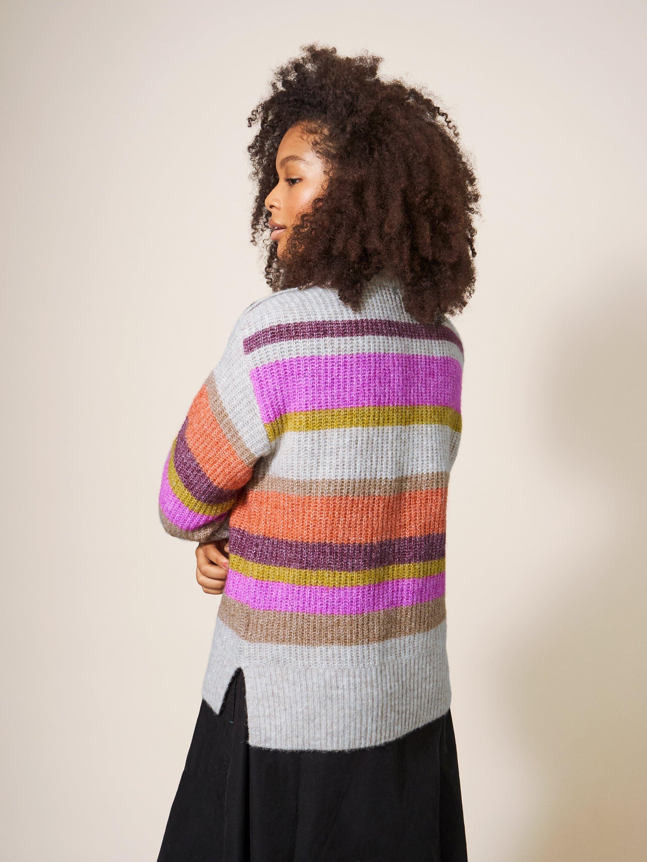 RAINBOW STRIPE JUMPER in NAT MLT - MODEL BACK