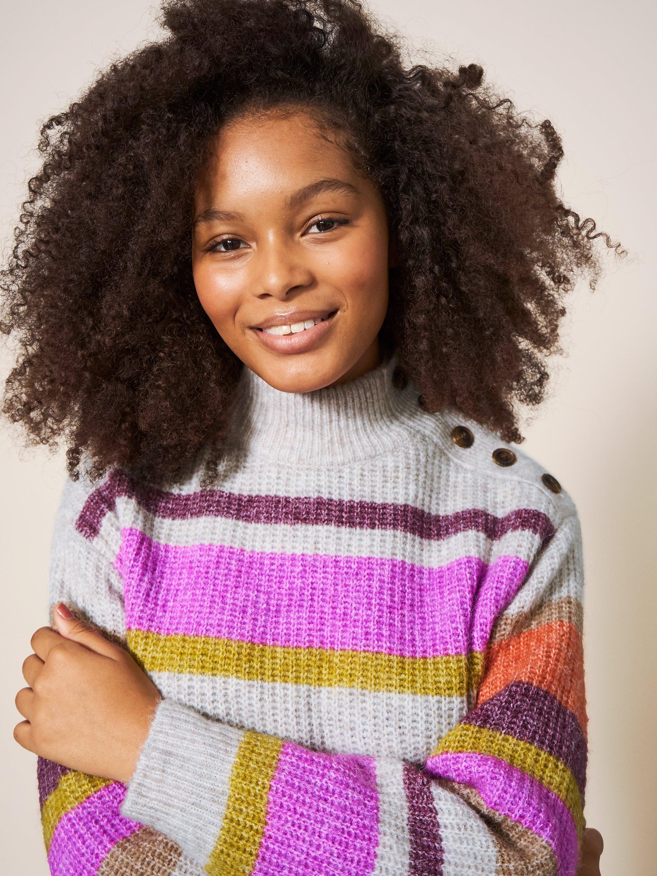 RAINBOW STRIPE JUMPER in NAT MLT - MODEL DETAIL