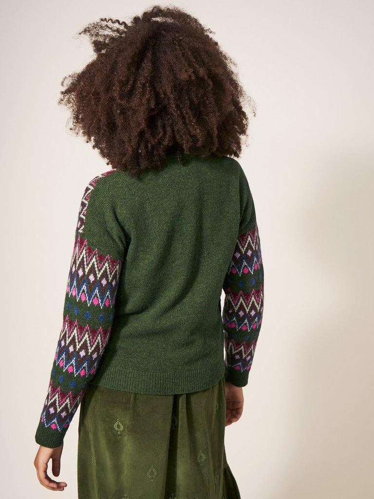 BELLE FAIRISLE CARDI in GREEN MLT - MODEL BACK