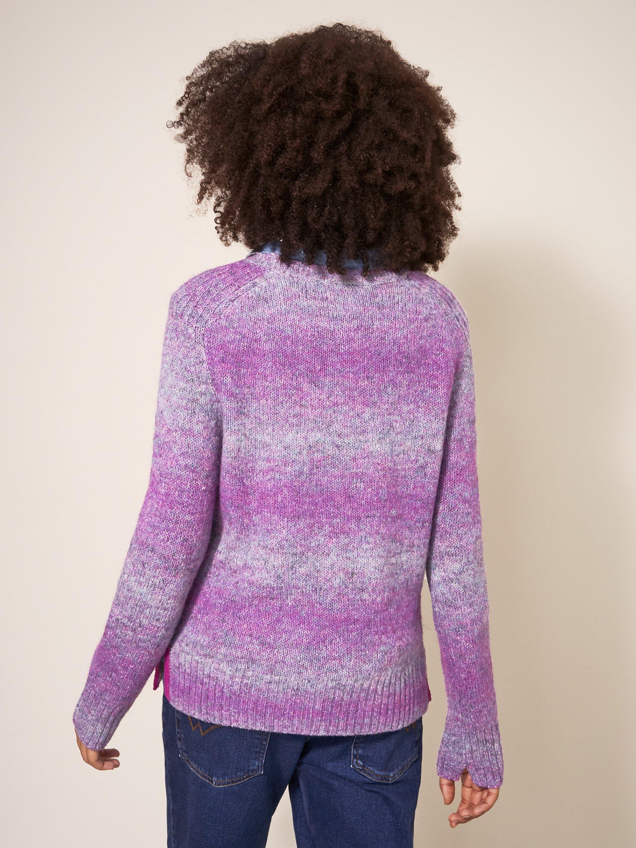 Chunky Wool Knit Jumper - Stripe Black Rainbow Space Dye