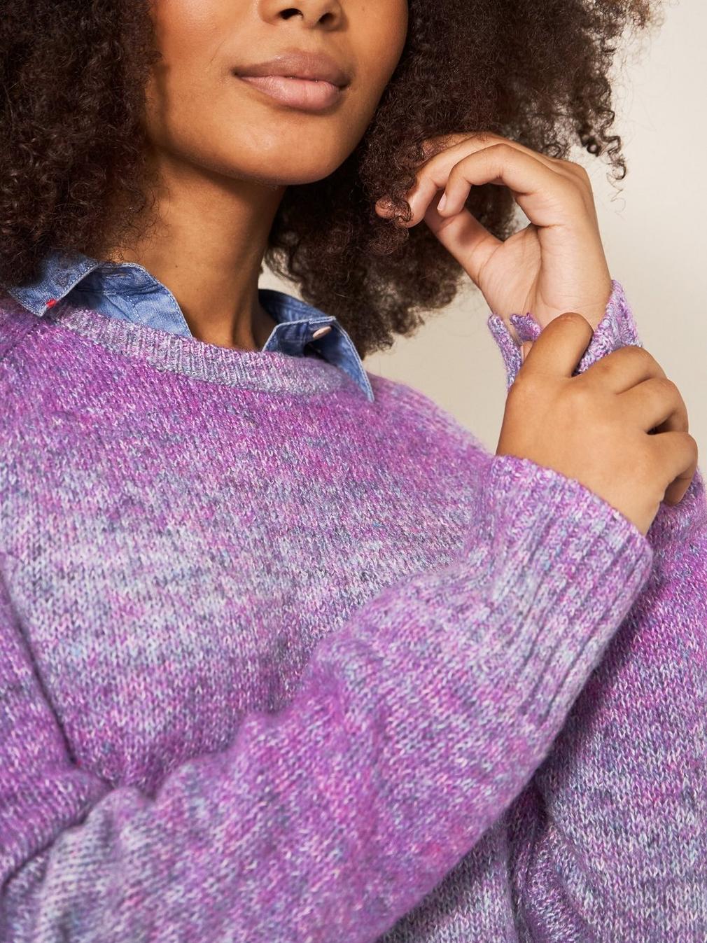 SPACE DYE WOOL JUMPER in PURPLE MLT - MODEL FRONT