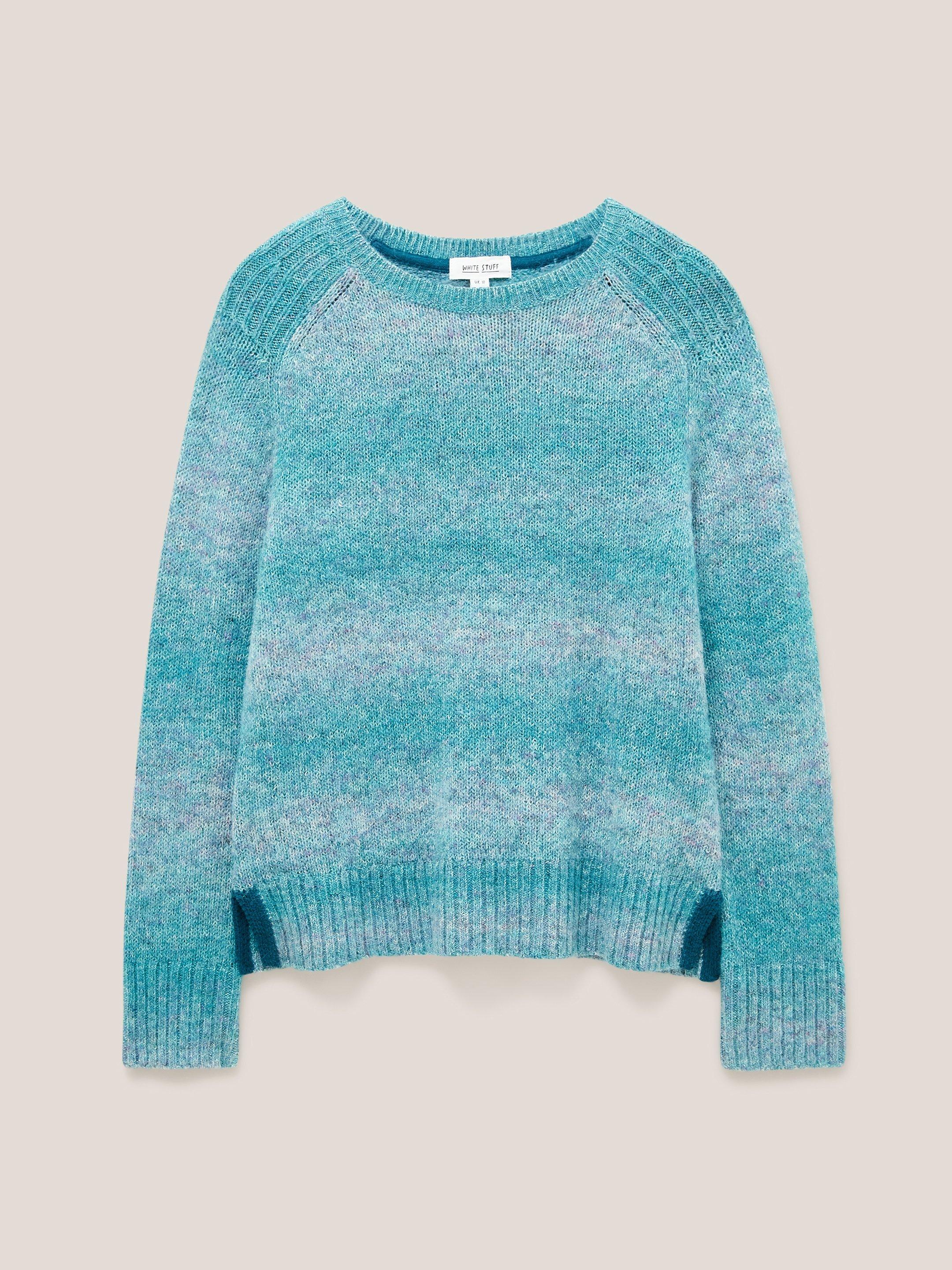 SPACE DYE WOOL JUMPER in TEAL MLT - FLAT FRONT