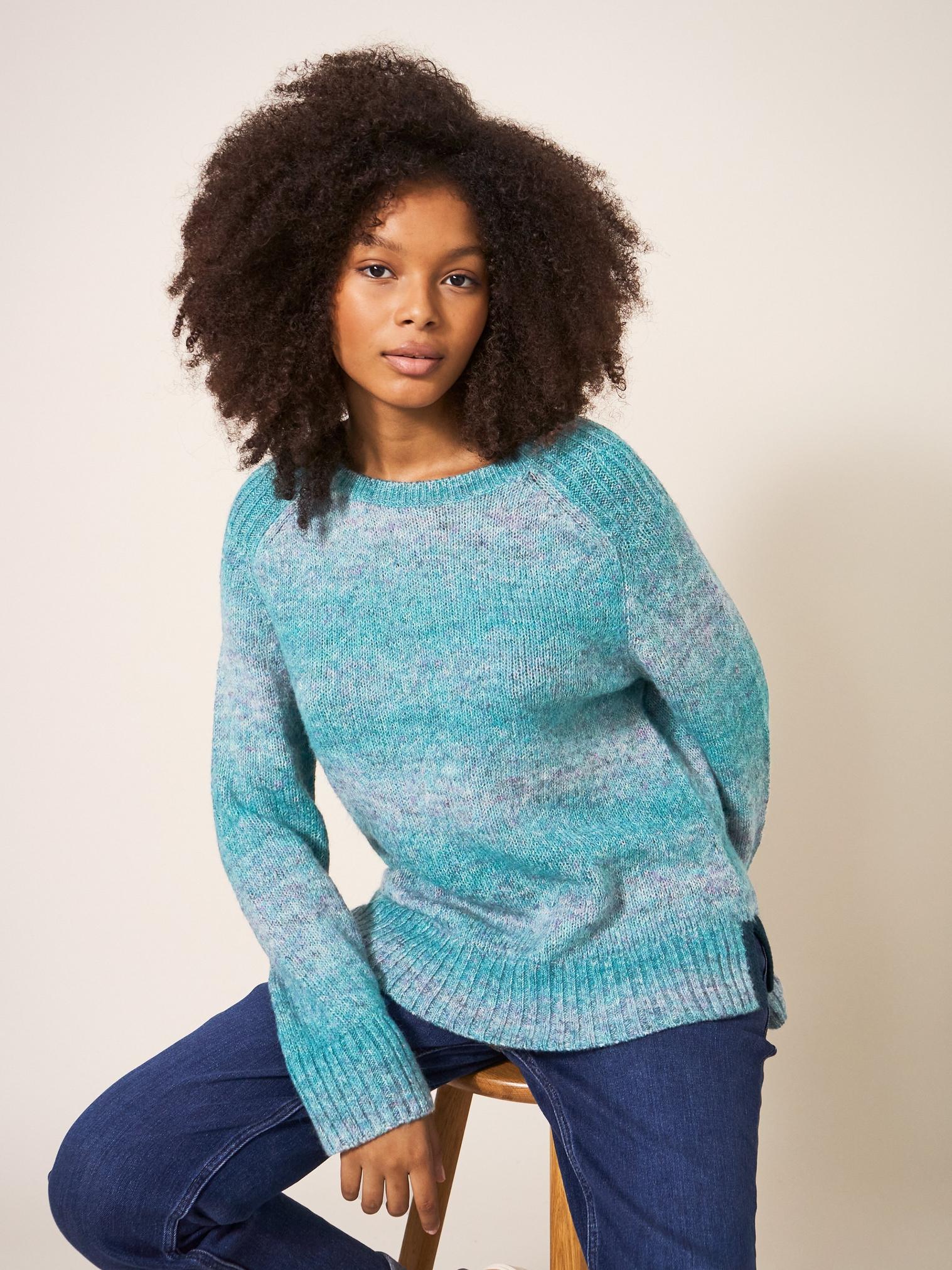 SPACE DYE WOOL JUMPER in TEAL MULTI White Stuff