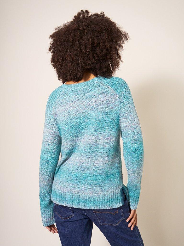 SPACE DYE WOOL JUMPER in TEAL MLT - MODEL BACK