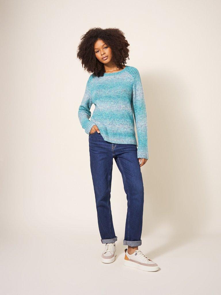 SPACE DYE WOOL JUMPER in TEAL MULTI