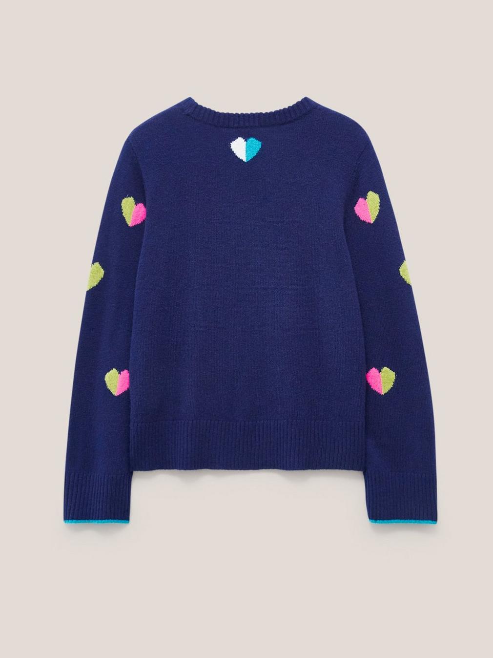 MULTI HEART WOOL JUMPER in NAVY MULTI - FLAT BACK