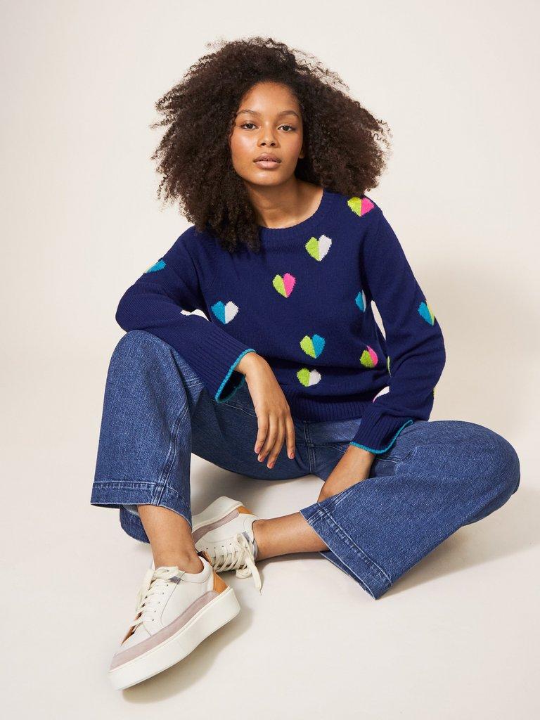 MULTI HEART WOOL JUMPER in NAVY MULTI - LIFESTYLE