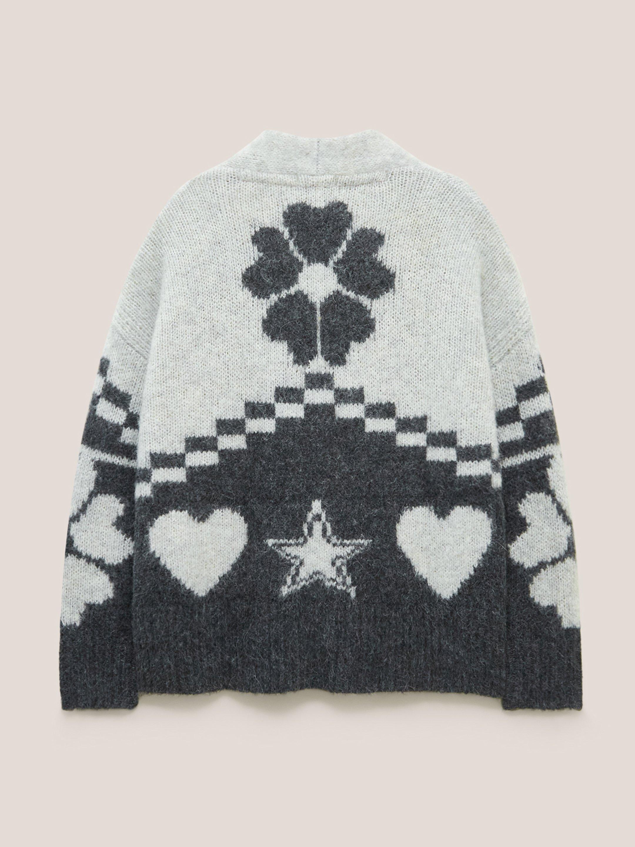 NORDIC FOREST WOOL CARDI in GREY MLT - FLAT BACK