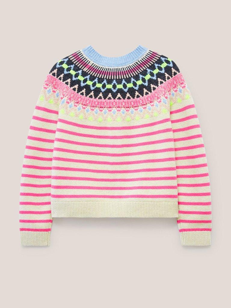 WOODLAND FAIRISLE CARDI in PINK MLT - FLAT BACK