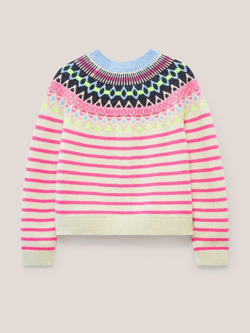 WOODLAND FAIRISLE CARDI in PINK MLT - FLAT BACK