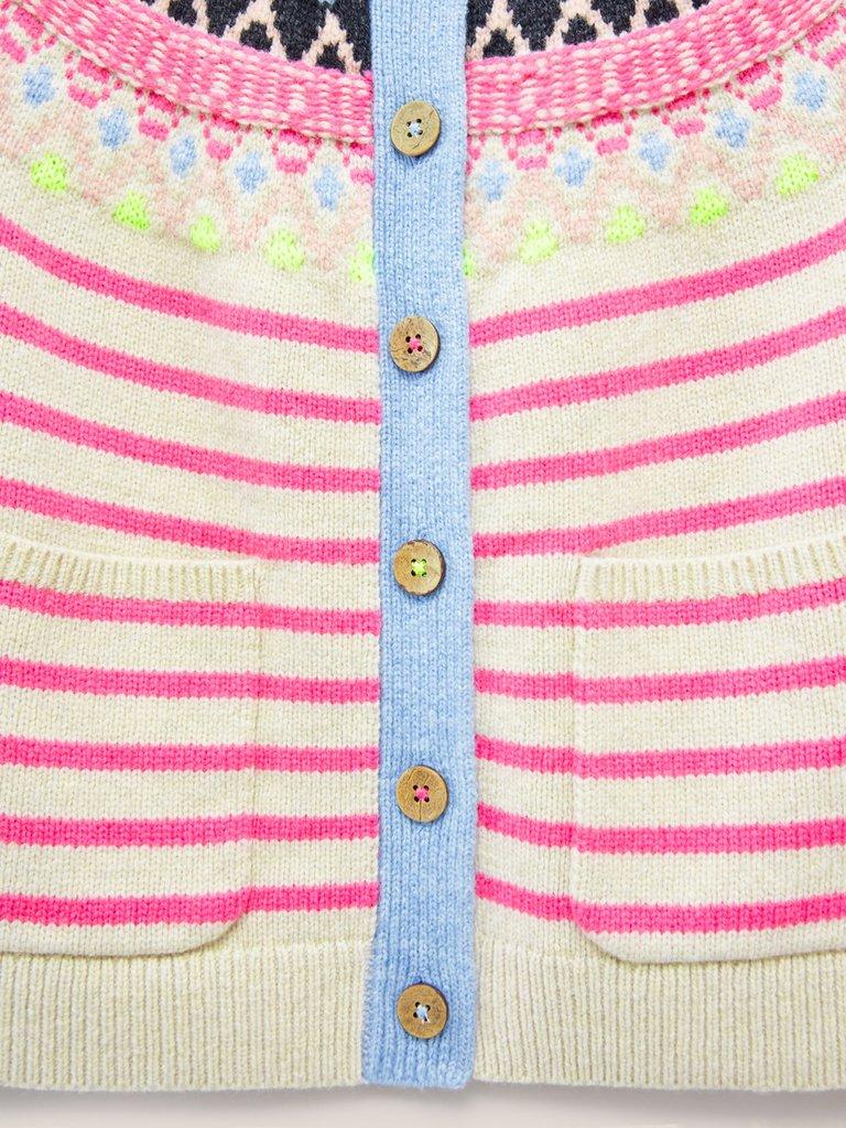 WOODLAND FAIRISLE CARDI in PINK MLT - FLAT DETAIL