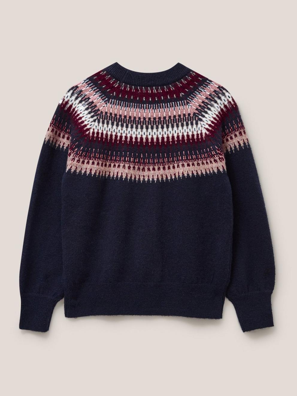 FRANKIE FAIRISLE JUMPER in DARK NAVY - FLAT BACK