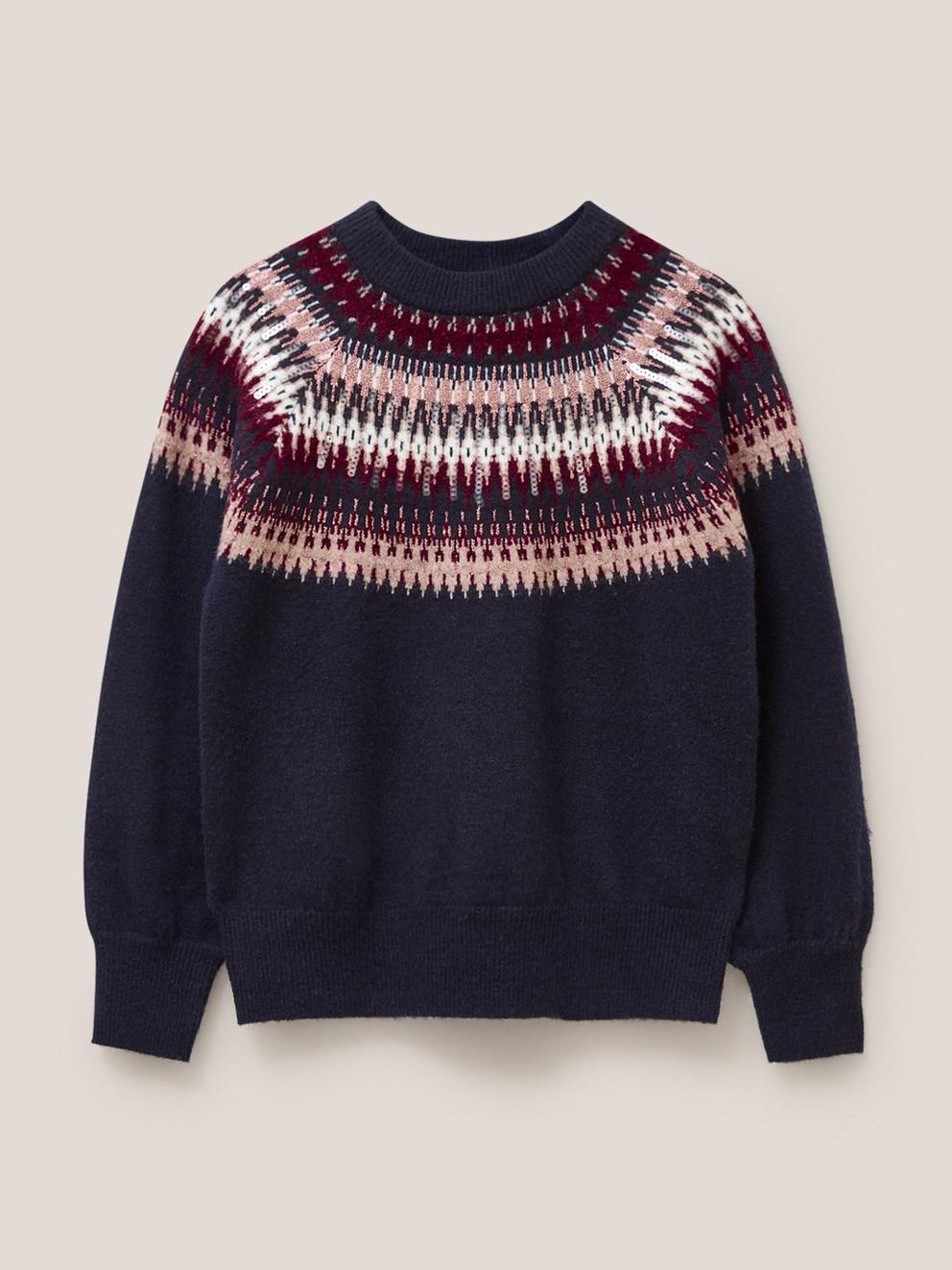 FRANKIE FAIRISLE JUMPER in DARK NAVY - FLAT FRONT