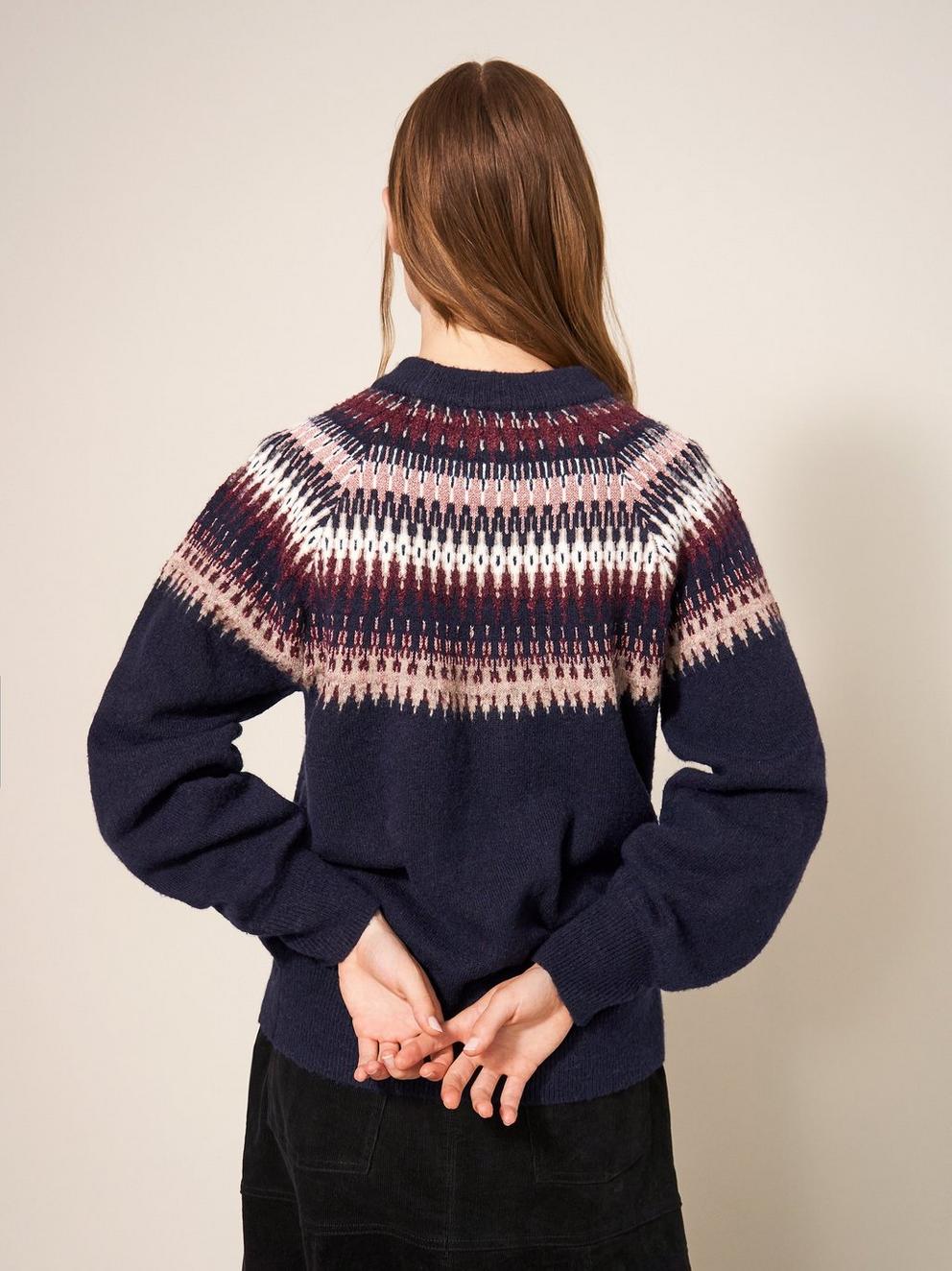 FRANKIE FAIRISLE JUMPER in DARK NAVY - MODEL BACK