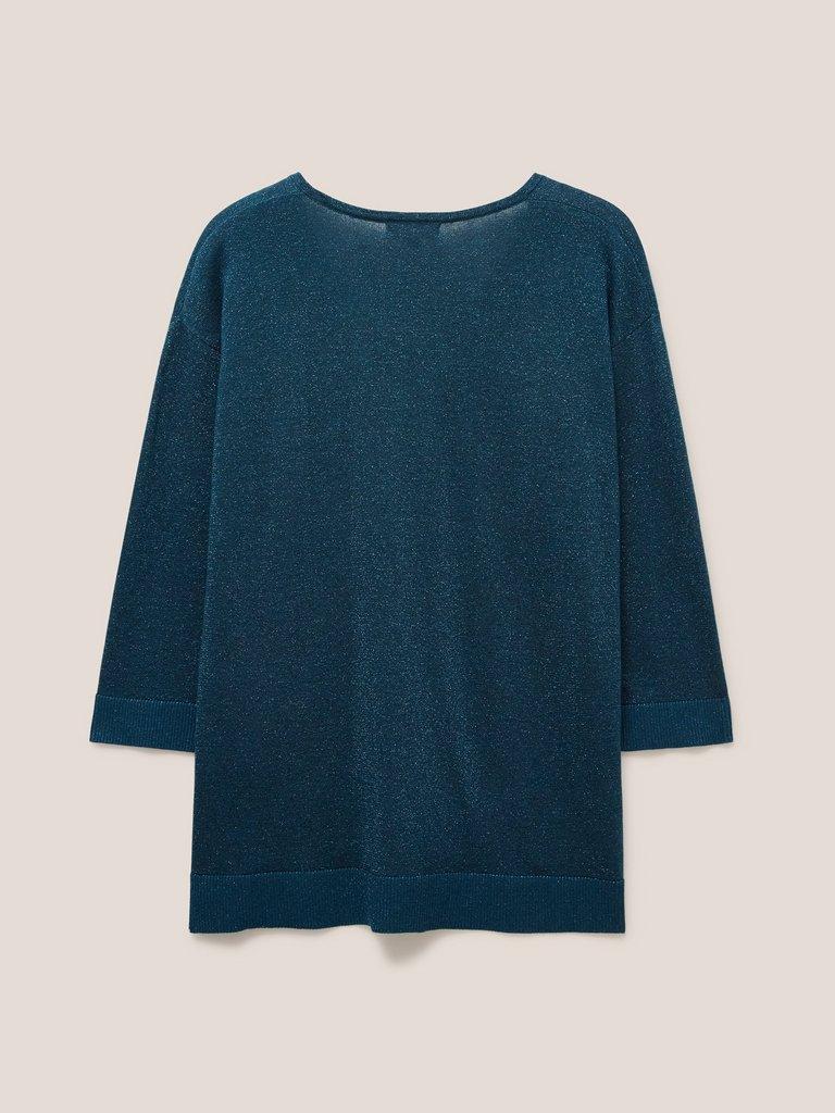 NIGHT SKY V NECK JUMPER in MID TEAL - FLAT BACK