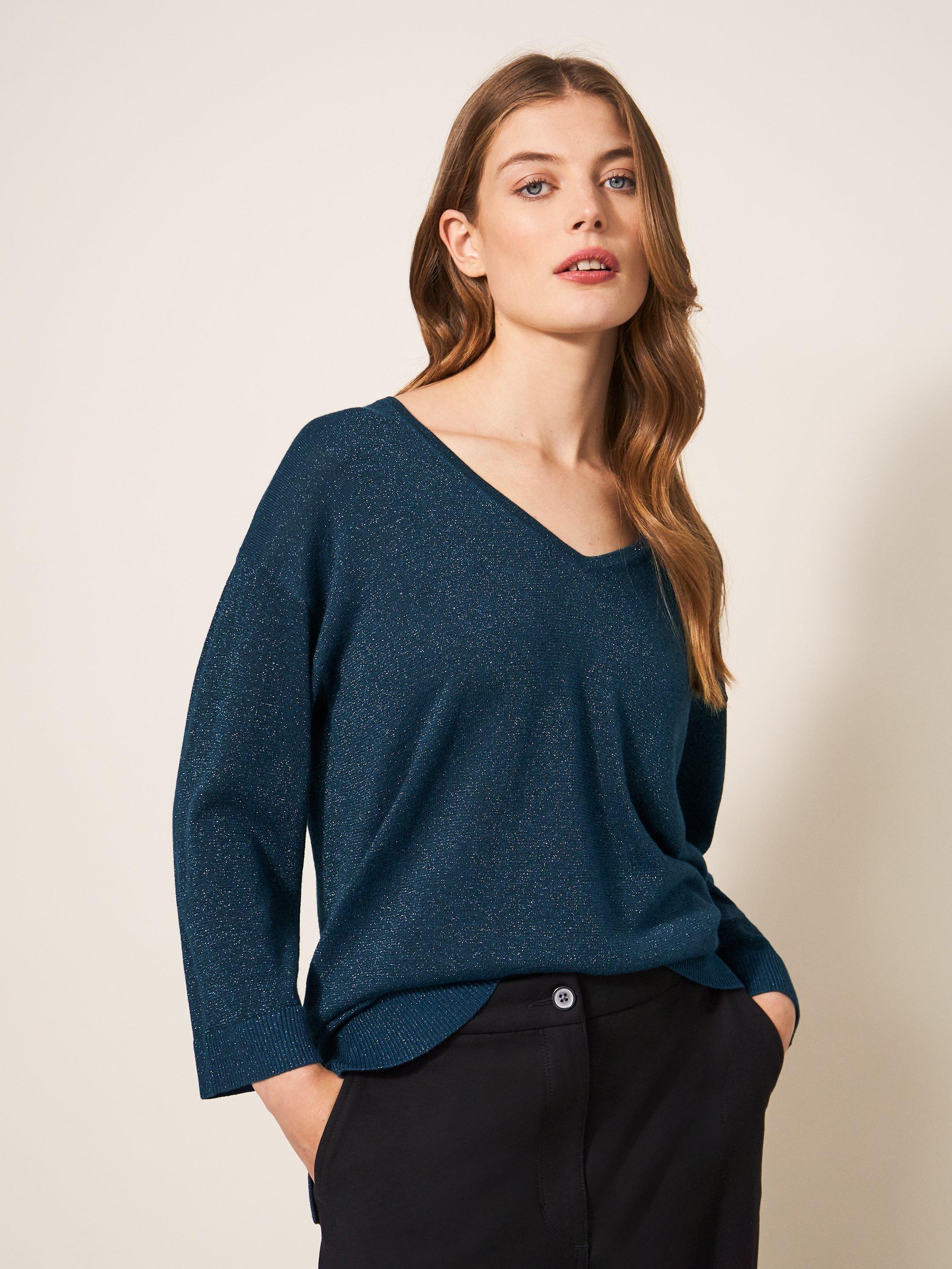 NIGHT SKY V NECK JUMPER in MID TEAL White Stuff