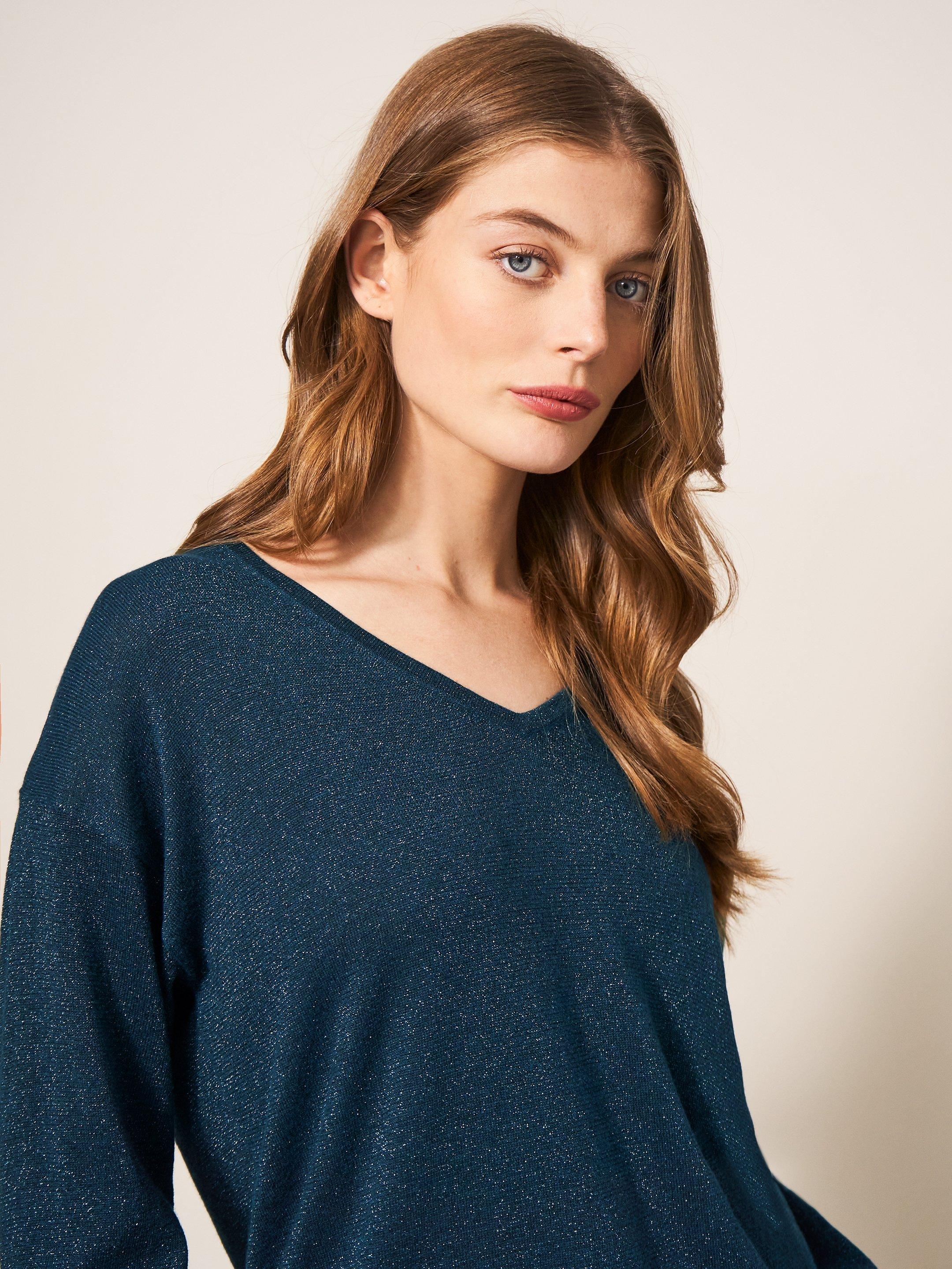 NIGHT SKY V NECK JUMPER in MID TEAL | White Stuff