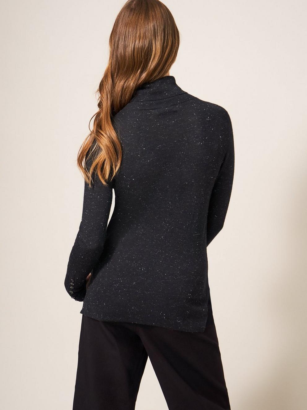 SPARKLE ROLL NECK JUMPER in CHARC GREY - MODEL BACK