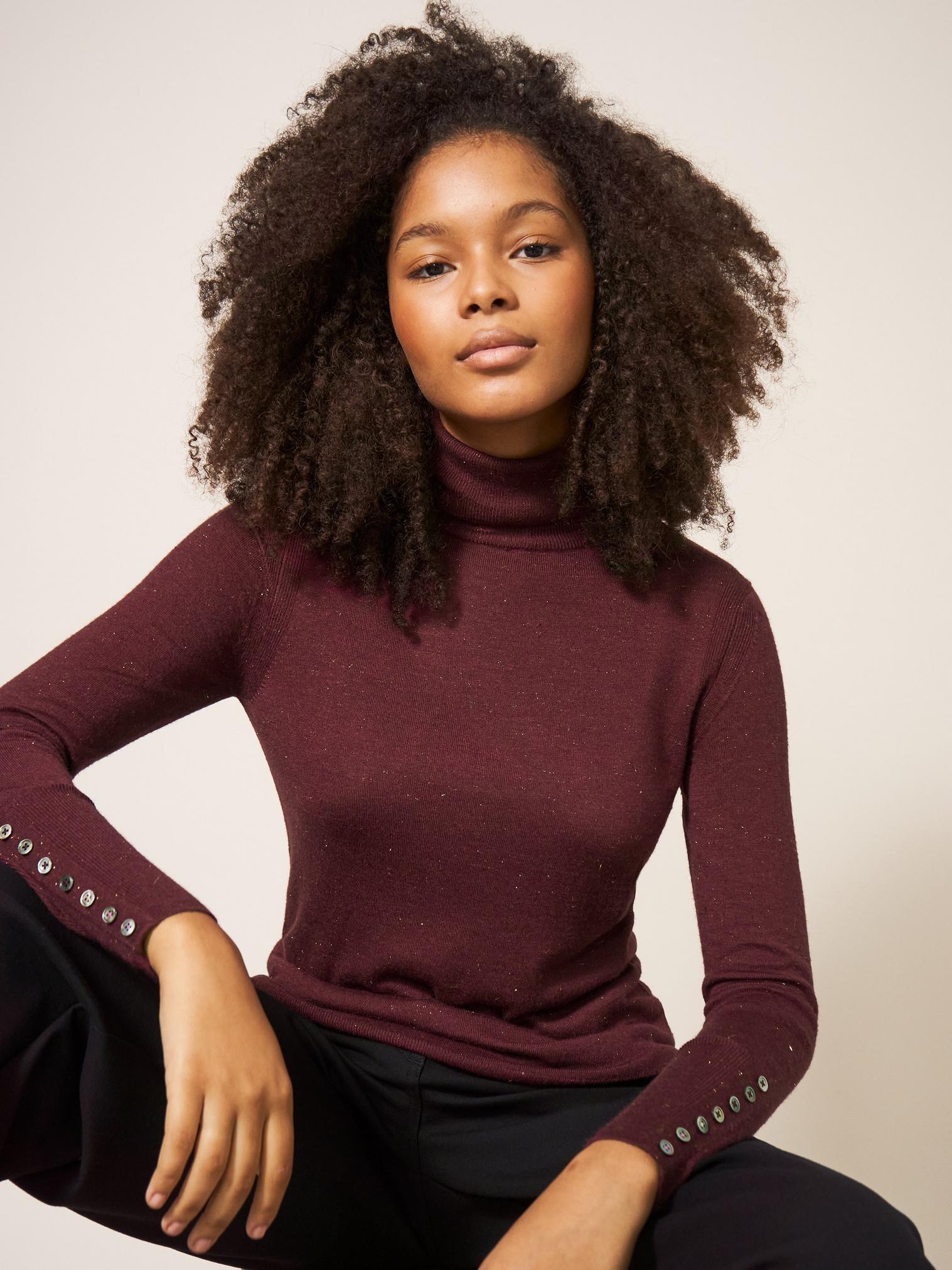 SPARKLE ROLL NECK JUMPER in DK PLUM - LIFESTYLE