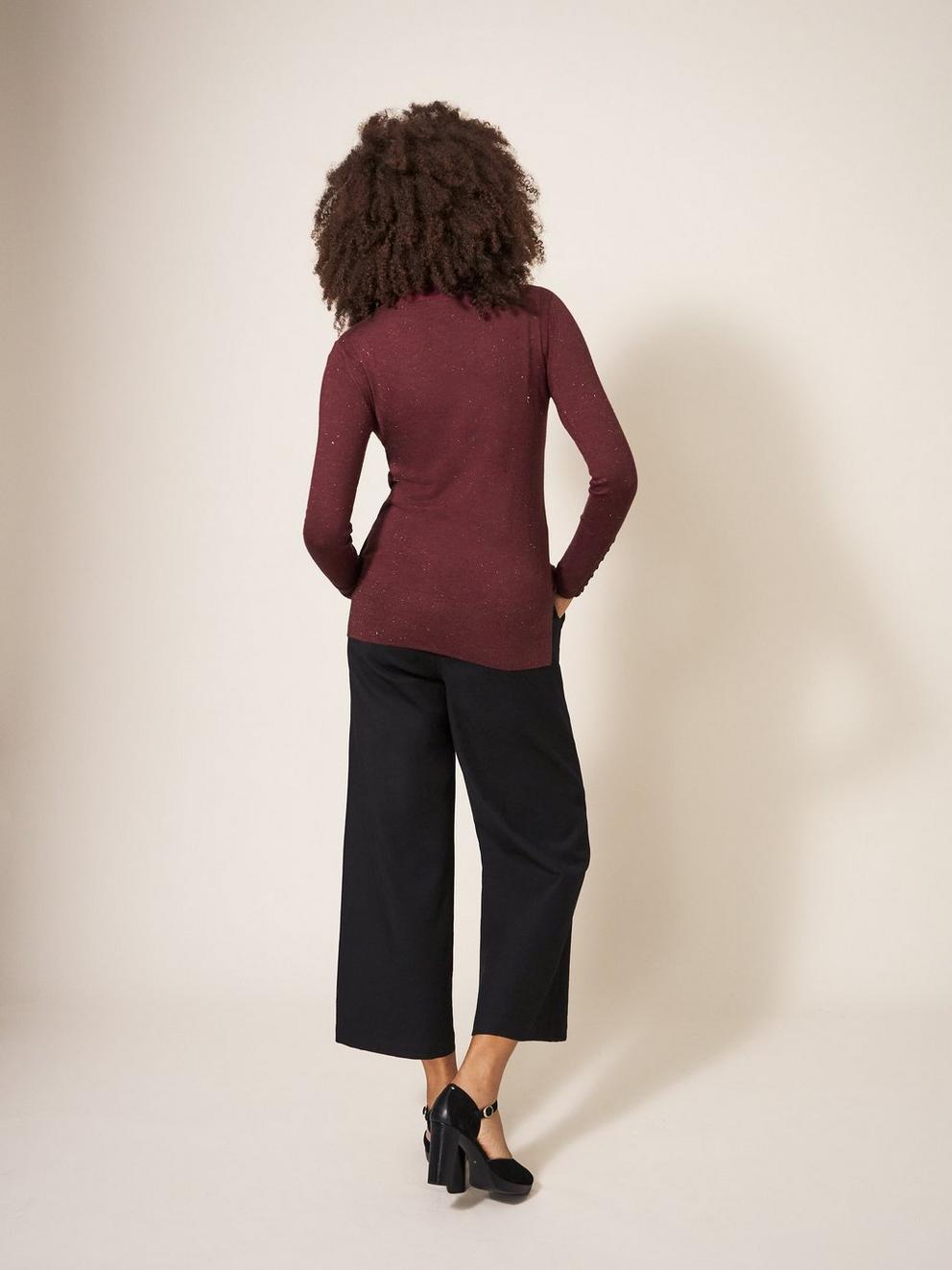 SPARKLE ROLL NECK JUMPER in DK PLUM - MODEL BACK