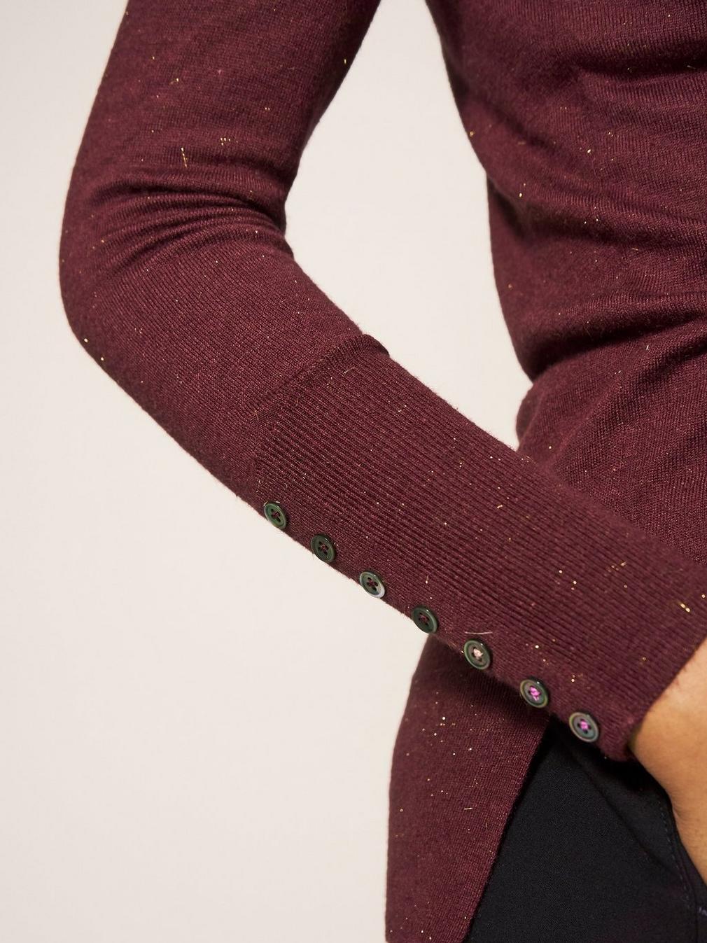 SPARKLE ROLL NECK JUMPER in DK PLUM - MODEL FRONT