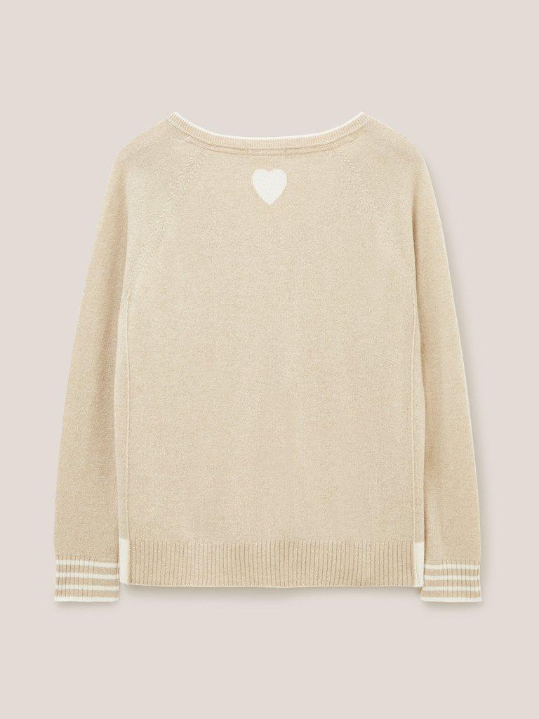 CLARA V NECK CASHMERE JUMPER in NAT MLT - FLAT BACK