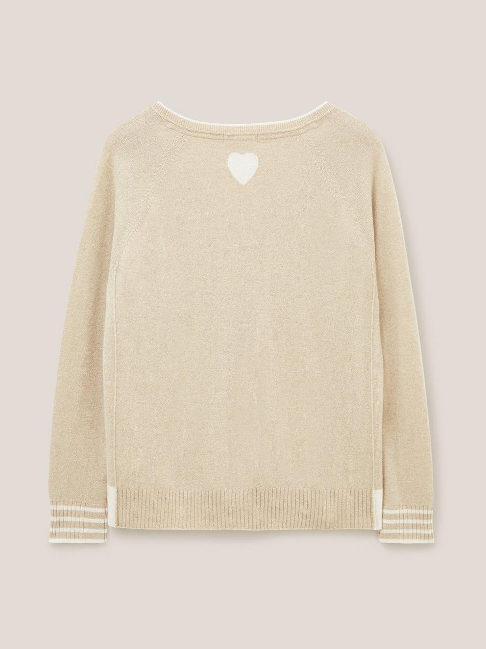 CLARA V NECK CASHMERE JUMPER in NAT MLT - FLAT BACK