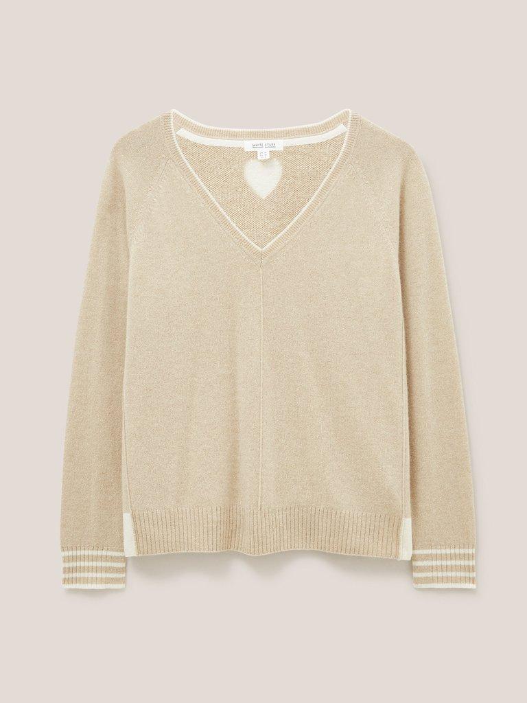 CLARA V NECK CASHMERE JUMPER in NAT MLT - FLAT FRONT