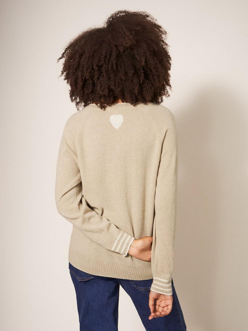 CLARA V NECK CASHMERE JUMPER in NAT MLT - MODEL BACK