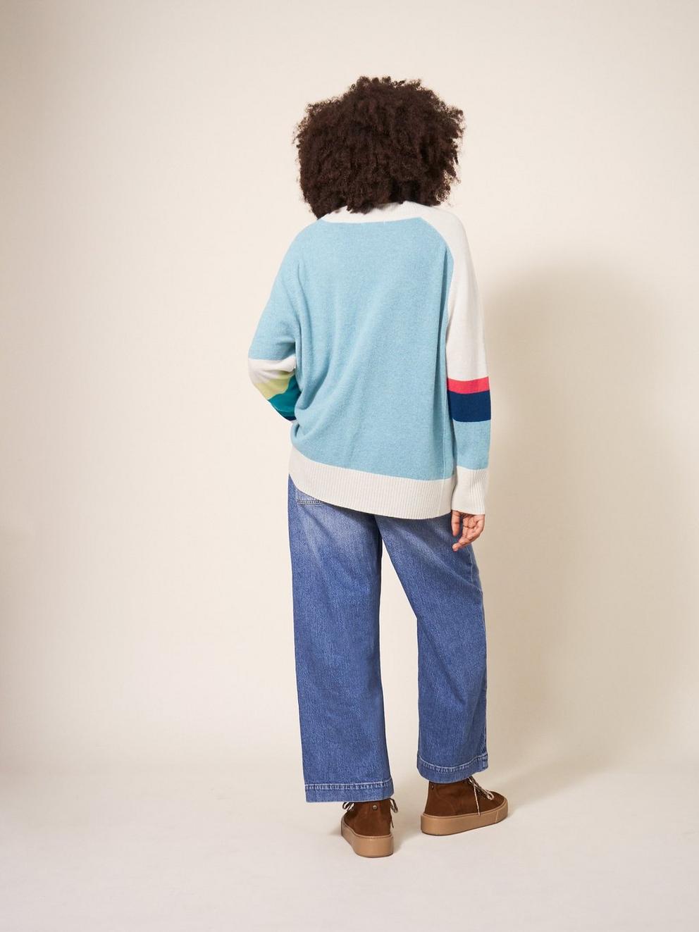 CORA CREW NECK CASHMERE JUMPER in NAT MLT - MODEL BACK