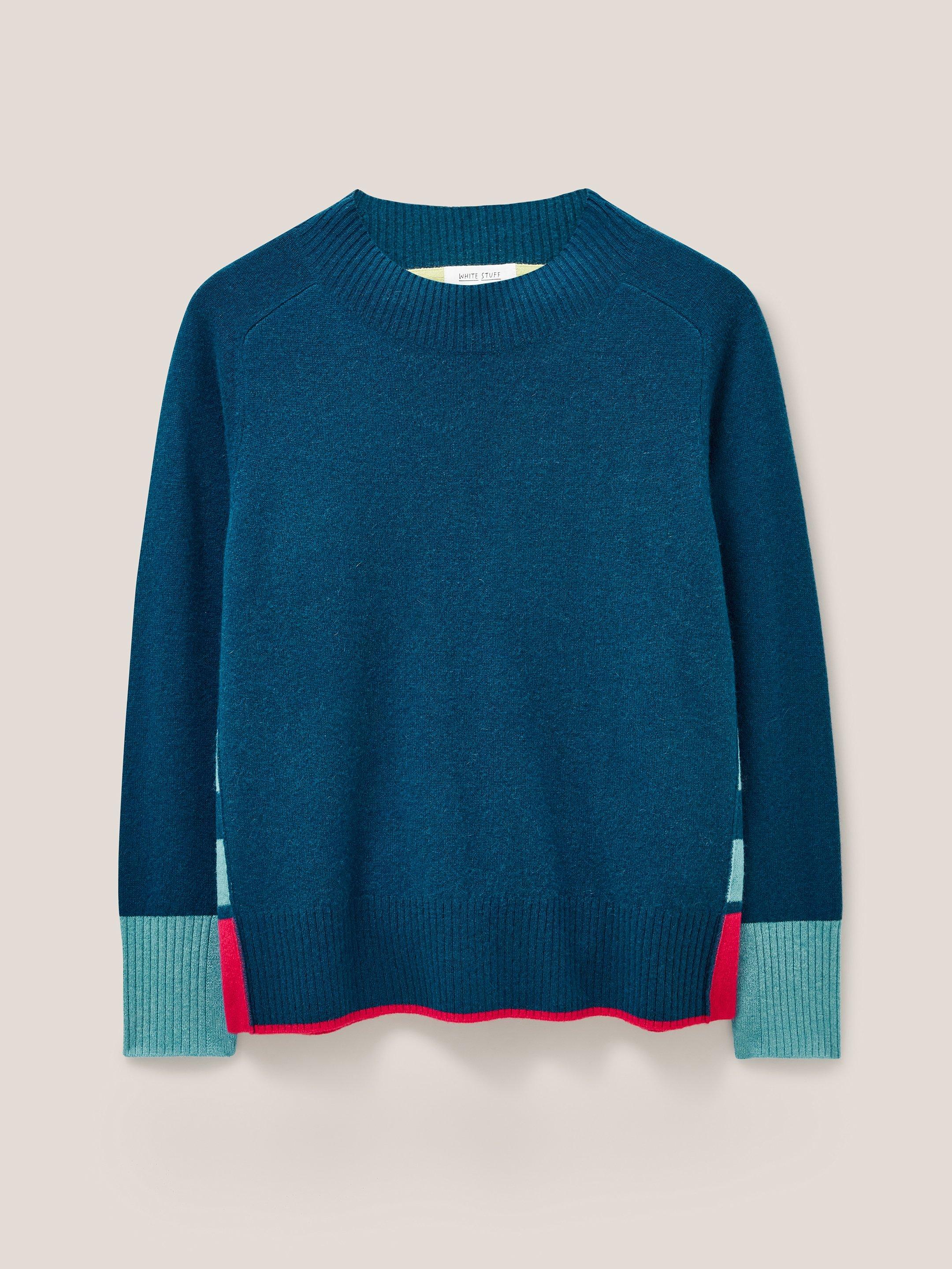 CORA CREW NECK CASHMERE JUMPER in NAVY MULTI - FLAT FRONT