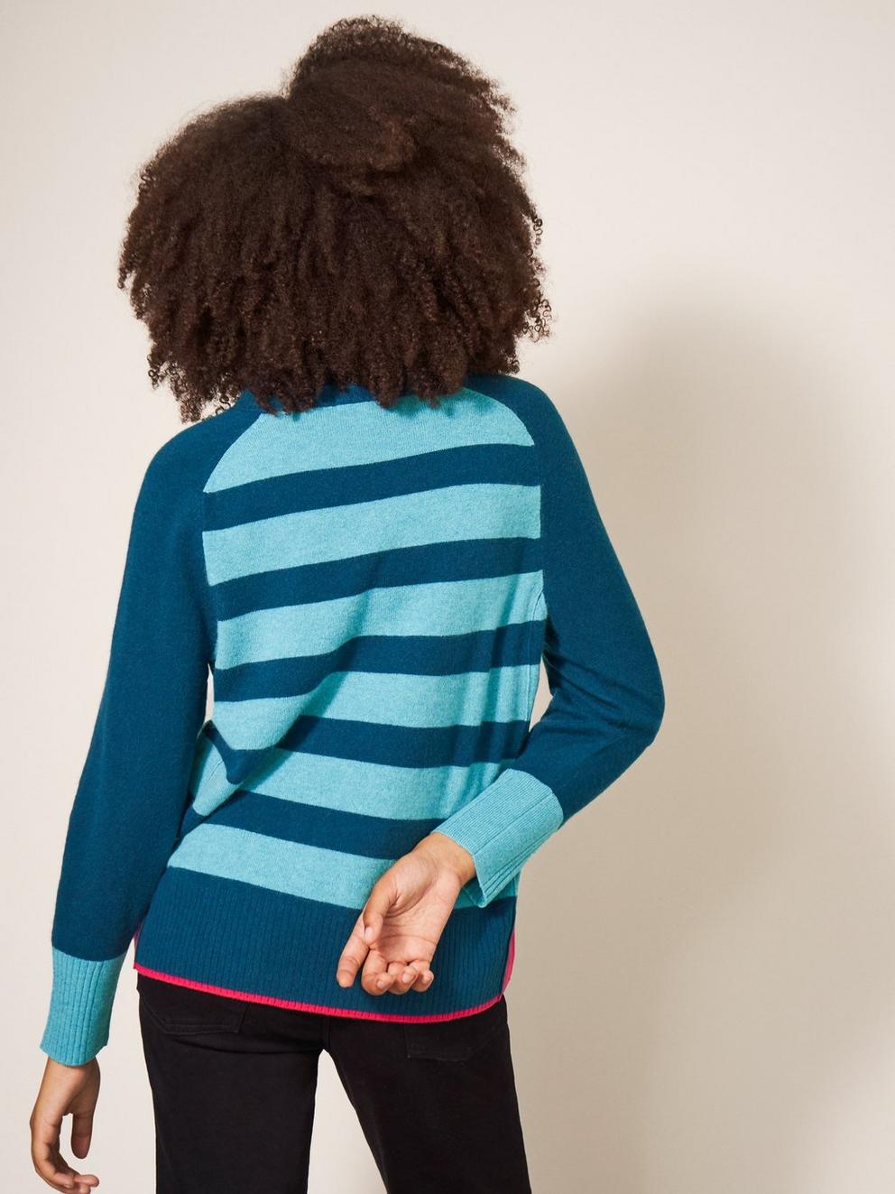 CORA CREW NECK CASHMERE JUMPER in NAVY MULTI - MODEL BACK