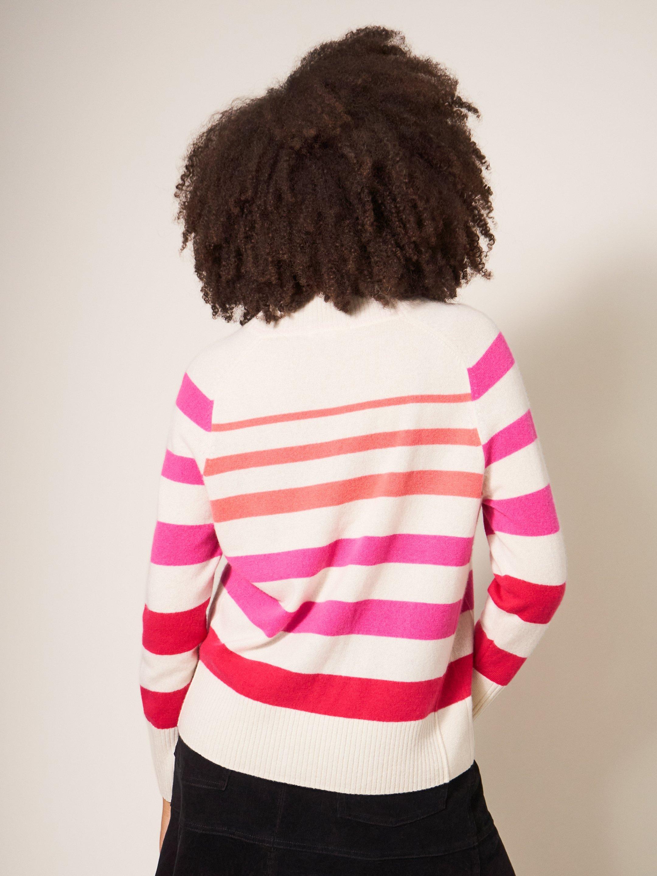 CORA CREW NECK CASHMERE JUMPER in PINK MLT - MODEL BACK